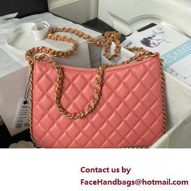 Chanel Shiny Crumpled Lambskin  &  Gold-Tone Metal Large Hobo Bag AS4287 Pink 2023